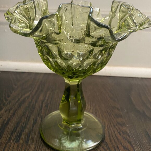 Fenton Glass Candy Compote Dish Vase Colonial Green thumbprint 6"  # 4425 - Picture 1 of 1